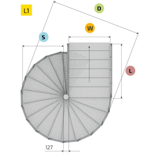 Solidne, przemysłowe schody spiralne CARLA / Krata zgrzewna - fi 180 cm